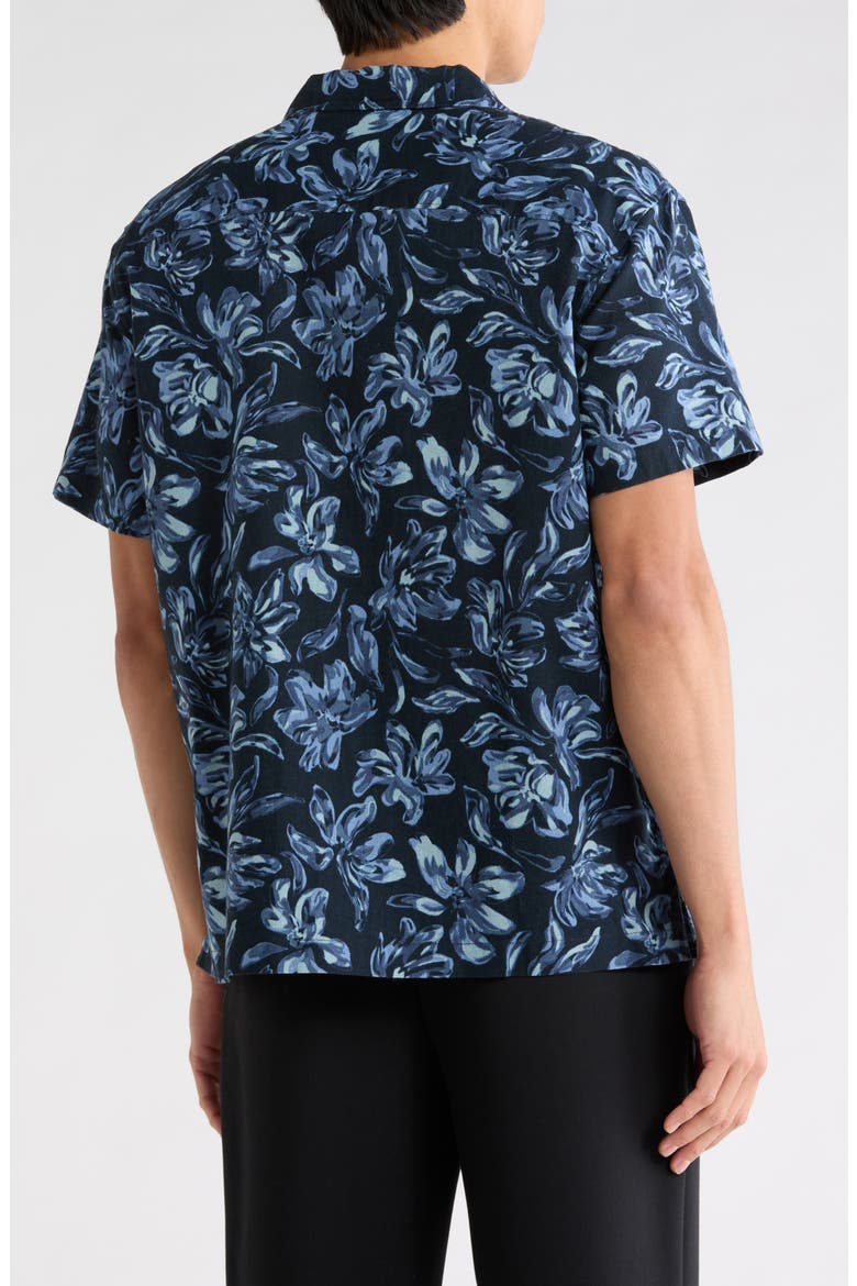 Floral Linen Blend Camp Shirt, Alternate, color, NAVY SMALL PAINTED COSMOS