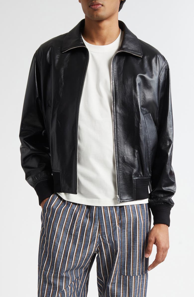 Bottega Veneta Lambskin Leather Blouson Jacket, Main, color, 1000 Black