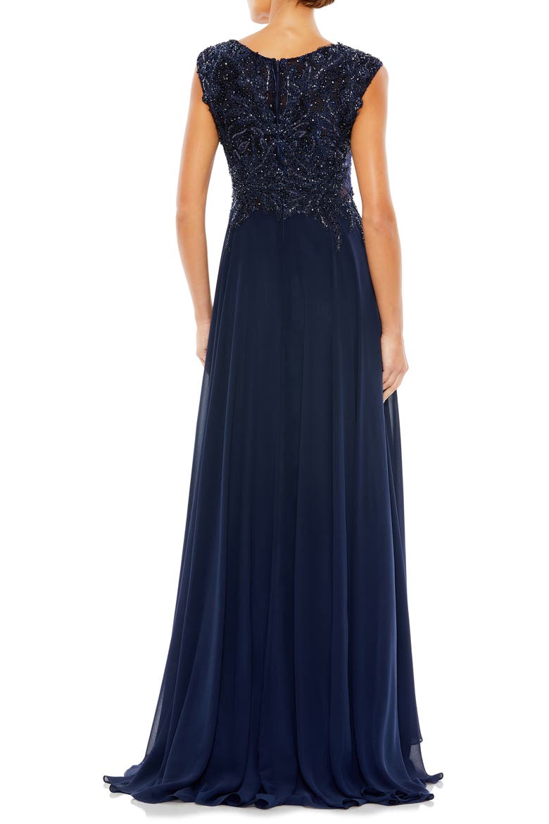 Appliqued Cap Sleeve Bodice Flowy Gown, Alternate, color, NAVY