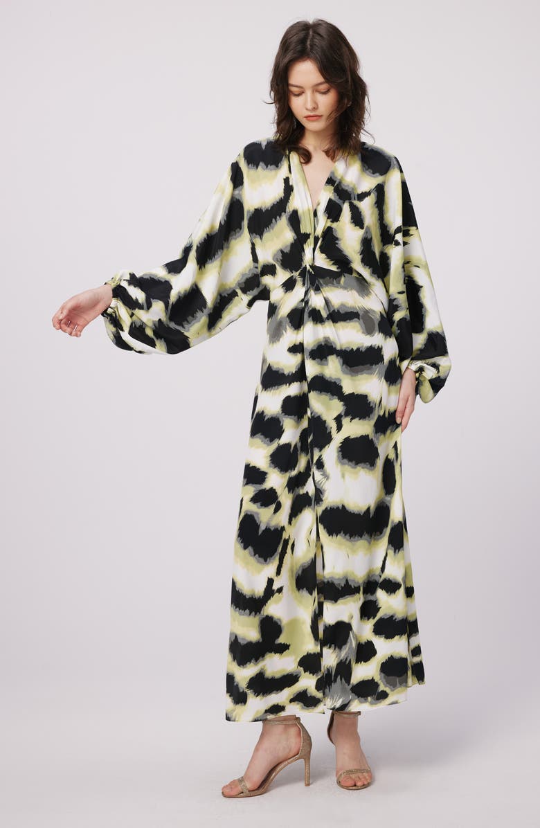 DVF Print Long Sleeve Maxi Dress, Alternate, color, Wild Thing Shadow Green Lg