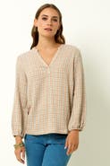 Single Stitch V-Neck Plaid Peasant Top