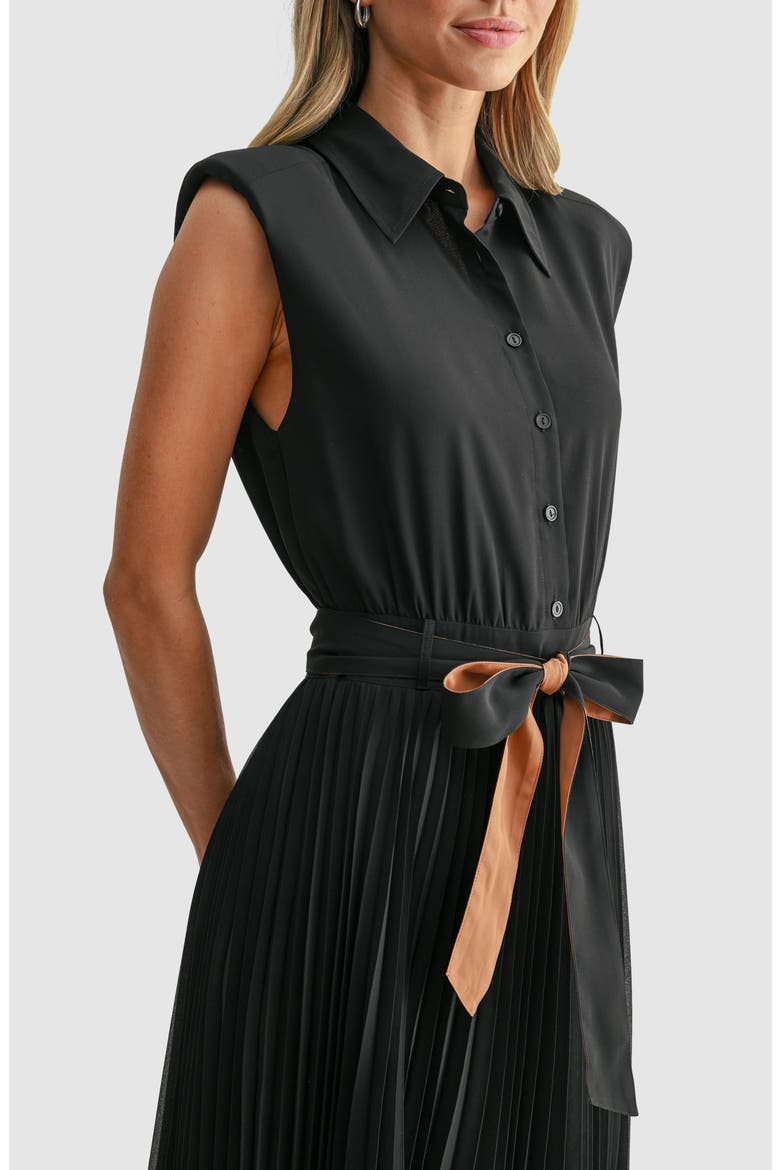 Pleated Cap Sleeve Button-Up Shirtdress, Alternate, color, BLACK CAMEL