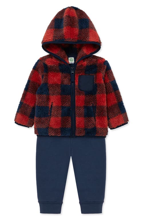 Little Me Check Fleece Hooded Jacket, Thermal T-shirt & Pants Set In Multi