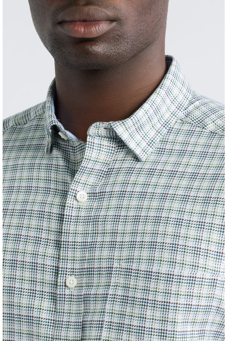 Ovation Check Non-Iron Cotton Button-Up Shirt, Alternate, color, GREEN/ NAVY HOUNDSTOOTH