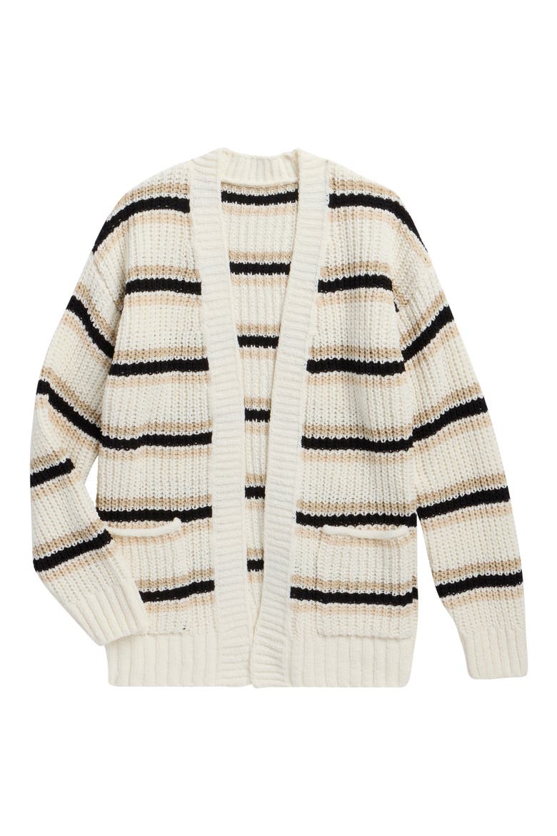 Kids' Striped Open Front Cardigan, Main, color, EGRET