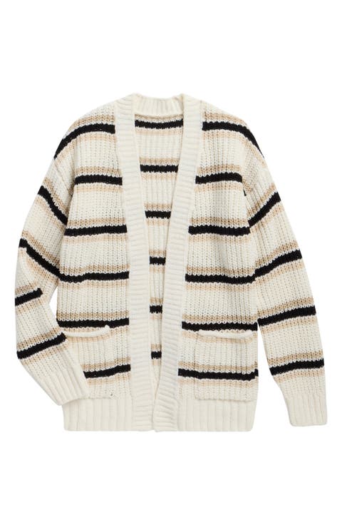 Kids' Striped Open Front Cardigan