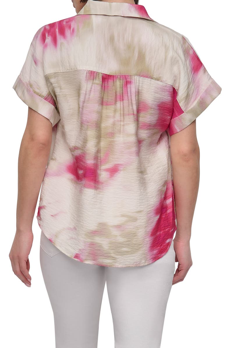 DKNY Abstract Print Textured Short Sleeve Button-Up Shirt, Alternate, color, May Watercolor