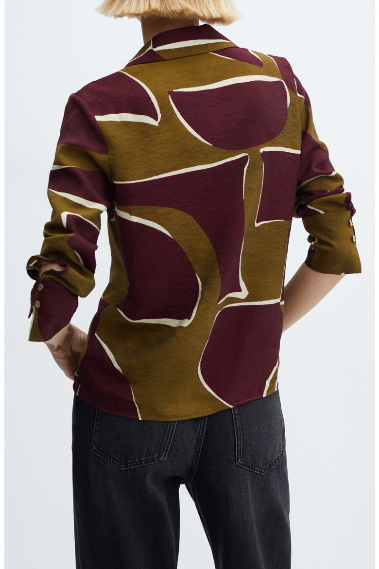 Abstract Print Satin Button-Up Shirt, Alternate, color, BURGUNDY
