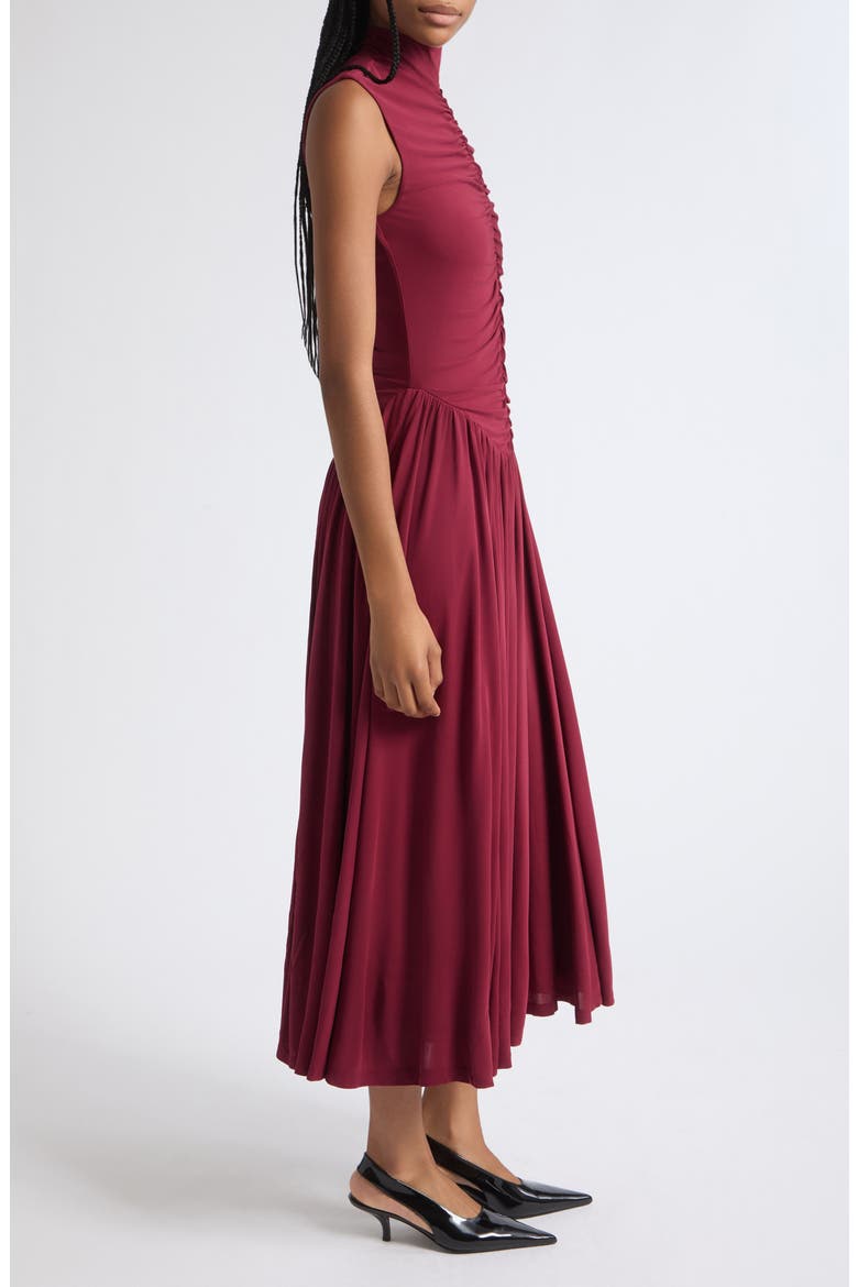 Faria Center Ruched Sleeveless Midi Dress, Alternate, color, OXBLOOD