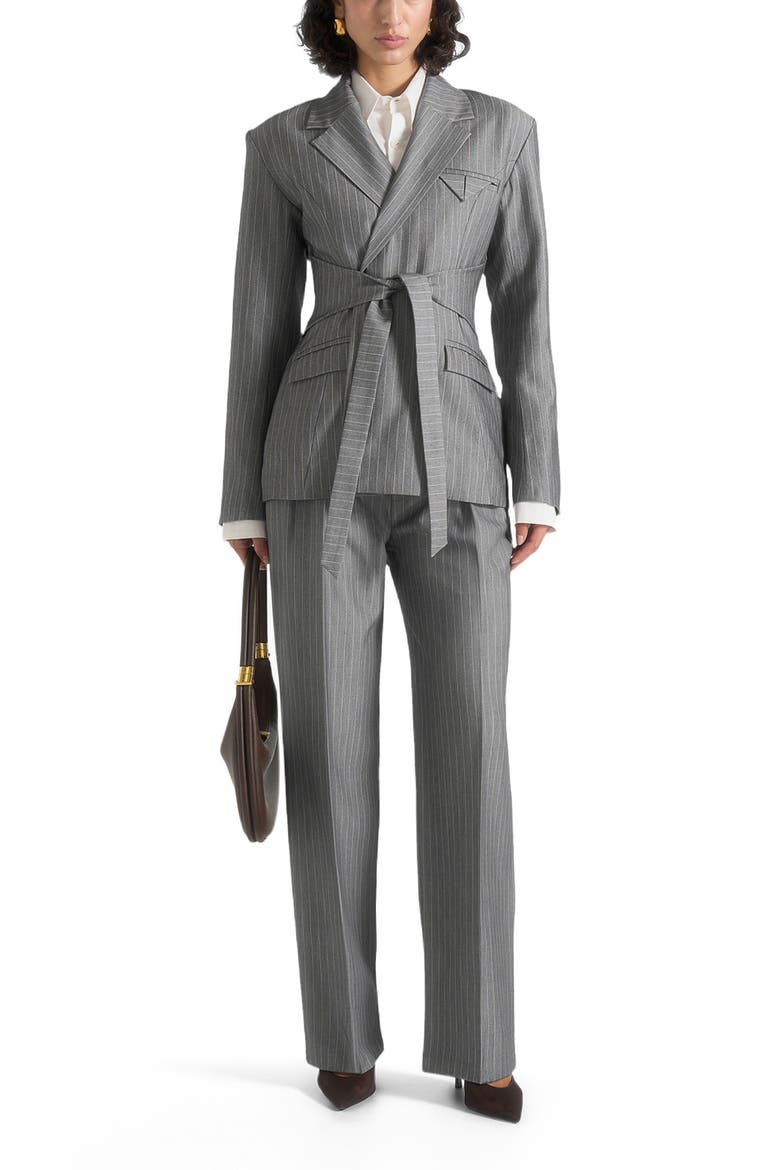 Delphine Pinstripe Wrap Tie Blazer, Alternate, color, Grey