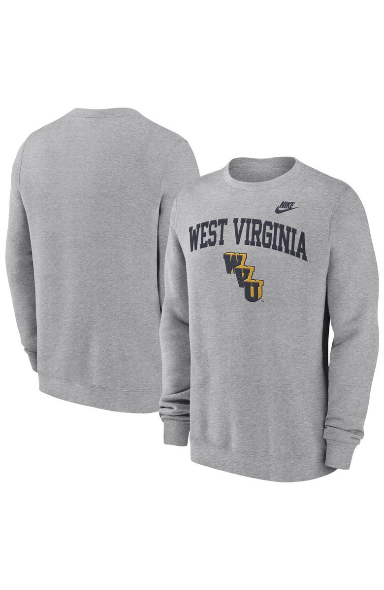 Nike Men's Nike Heather Gray West Virginia Mountaineers Legacy Classic Tackle Twill Embroidered Arch Over Logo Pullover Sweatshirt, Main, color, Heather Gray