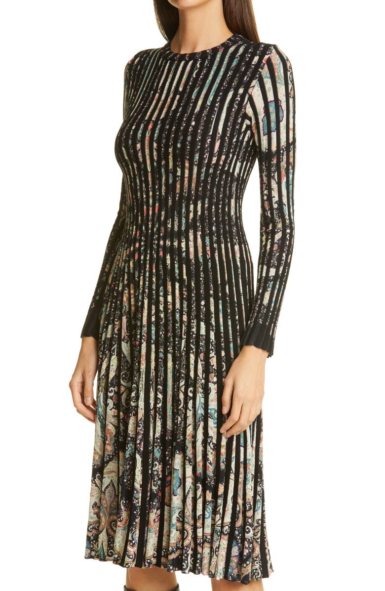 Etro Paisley Print Rib Long Sleeve Sweater Dress, Alternate, color,