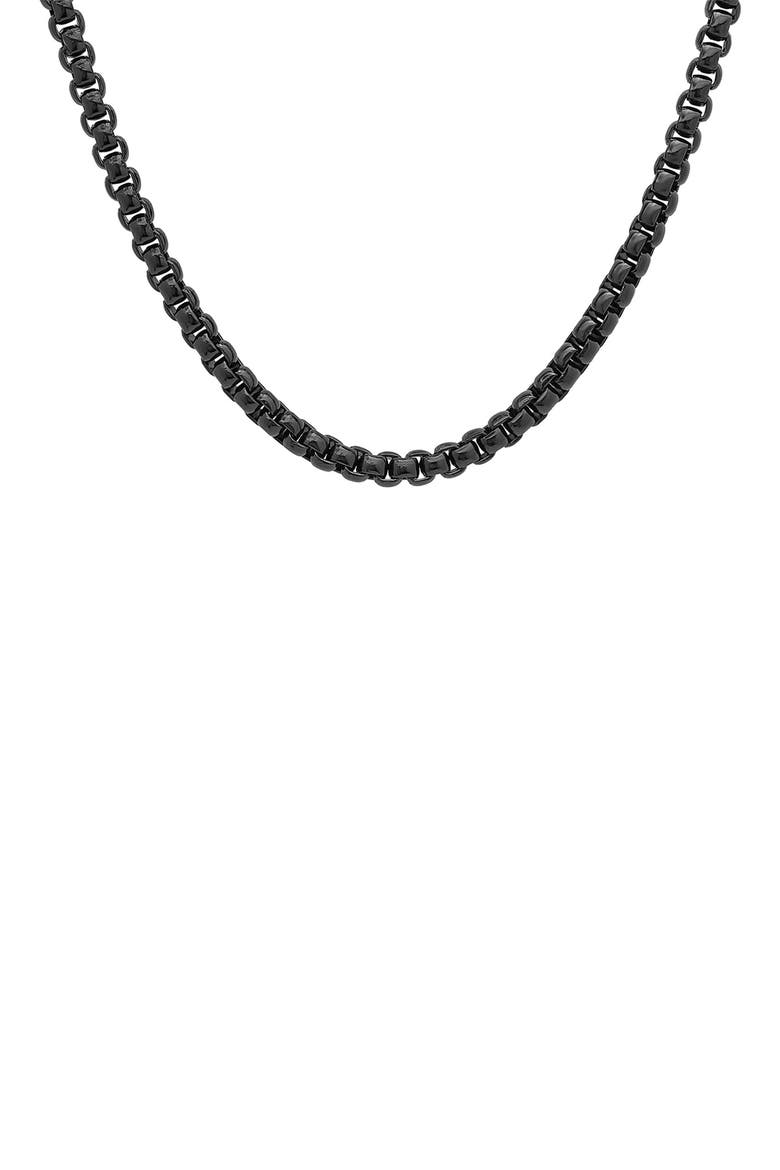 Men's Black IP Stainless Steel 24" Box Chain Necklace, Main, color, BLACK