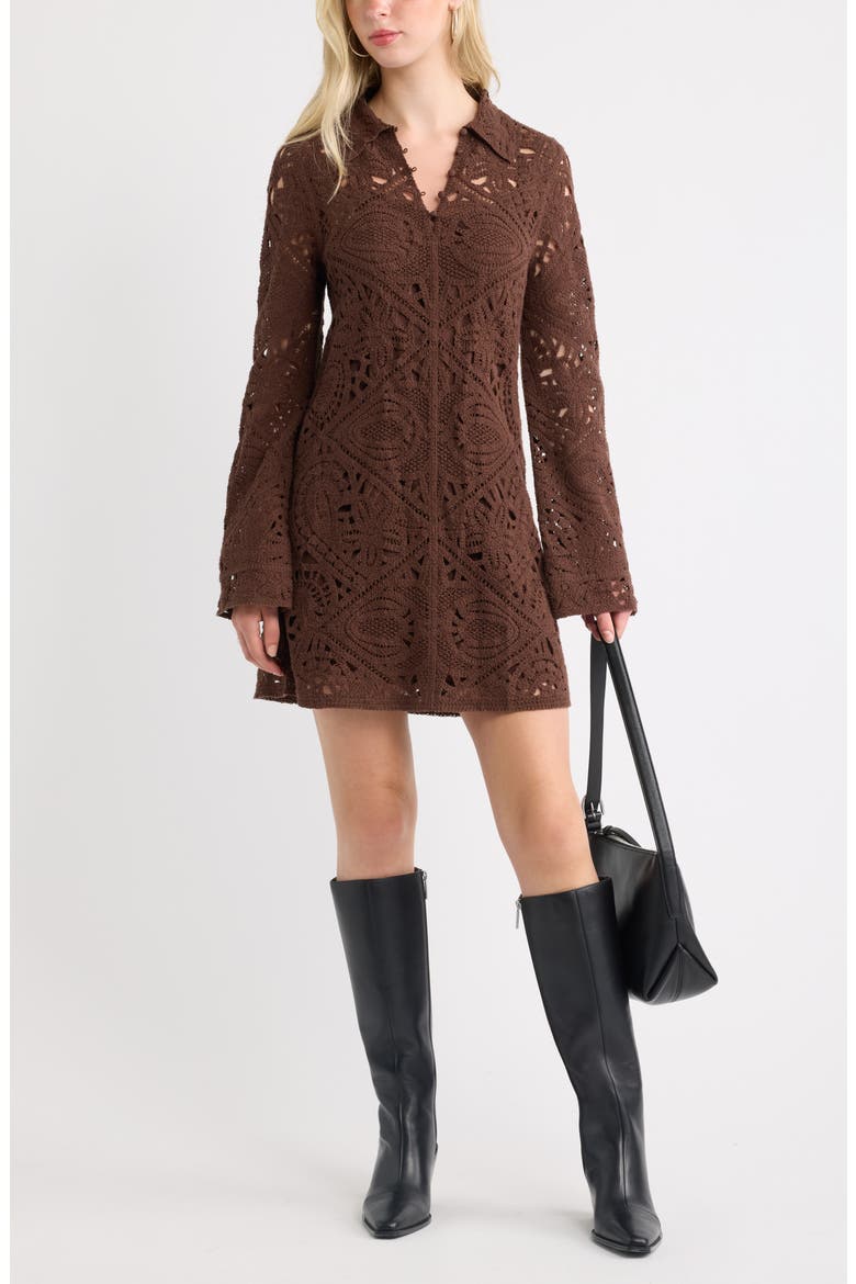 Crochet Minidress, Alternate, color, BROWN CHICORY