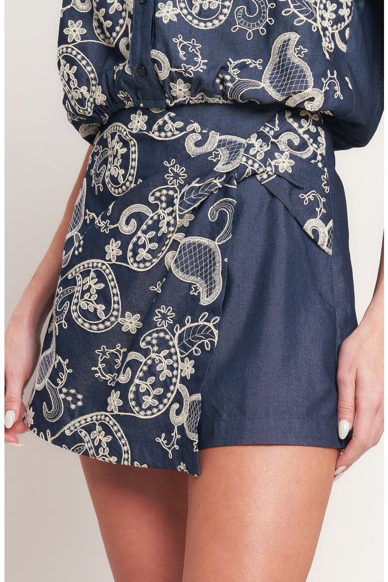 Paisley Embroidered Chambray Skort, Alternate, color, DARK INDIGO