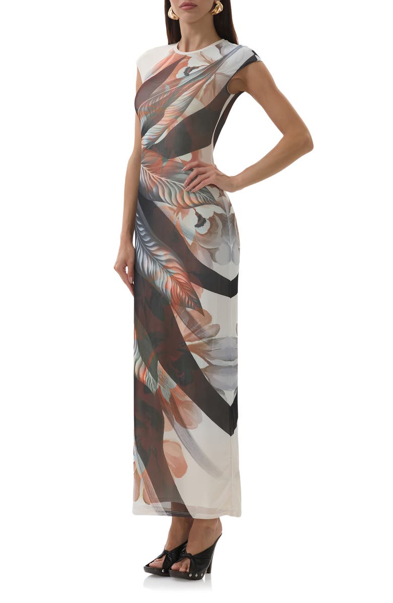 AFRM Cody Print Mesh Dress, Alternate, color, Noir Leaf Lotus