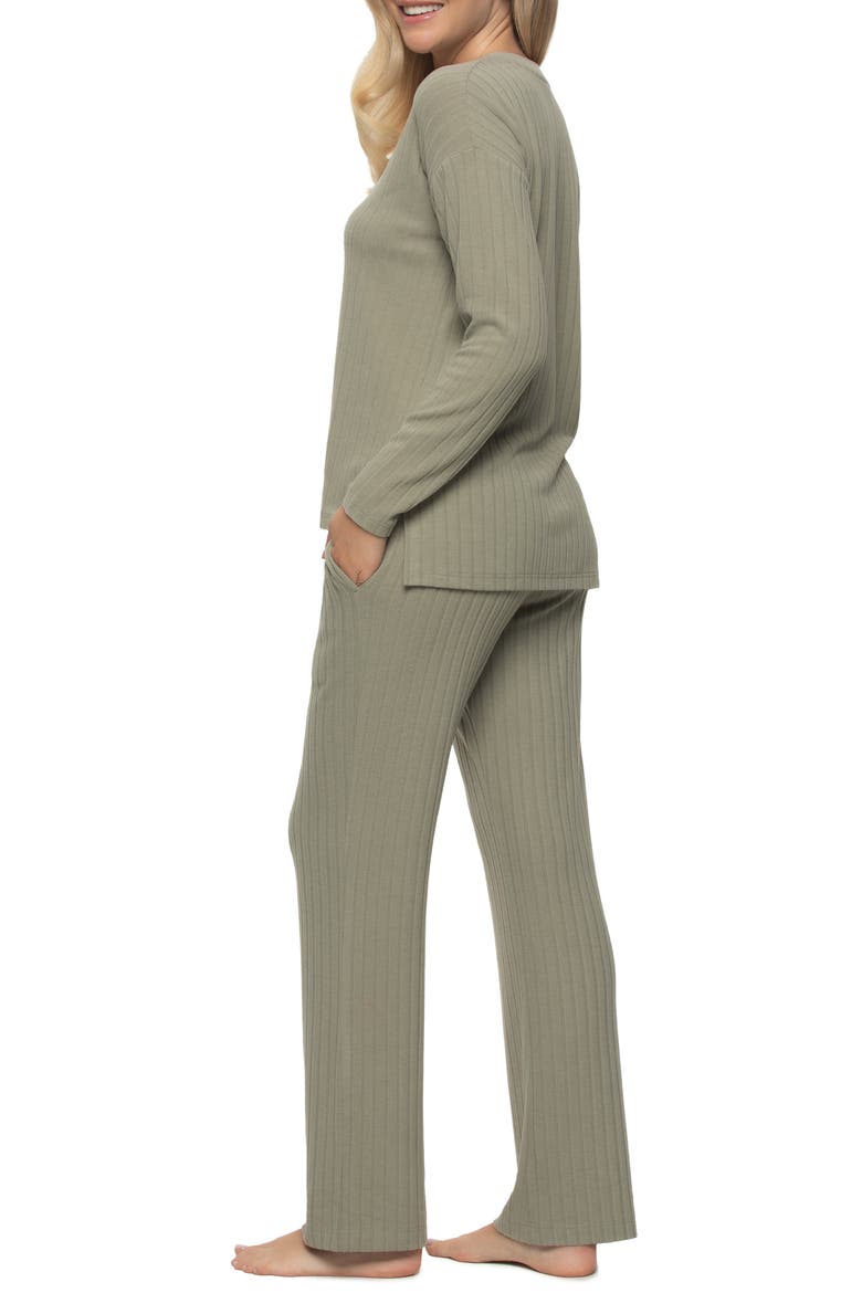 Serena Long Sleeve Rib Knit Pajamas, Alternate, color, FOREST FOG