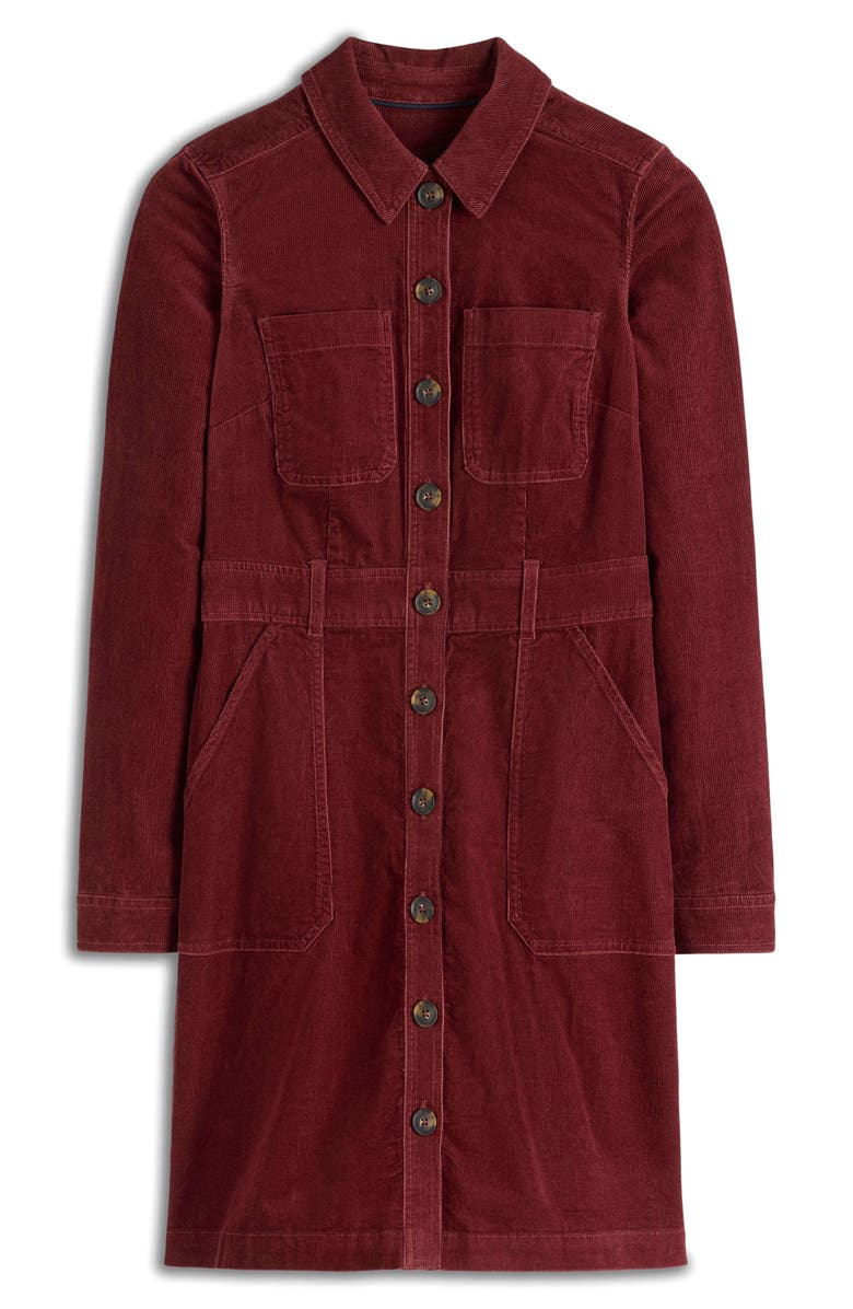 Boden Long Sleeve Corduroy Shirtdress, Alternate, color, Chestnut