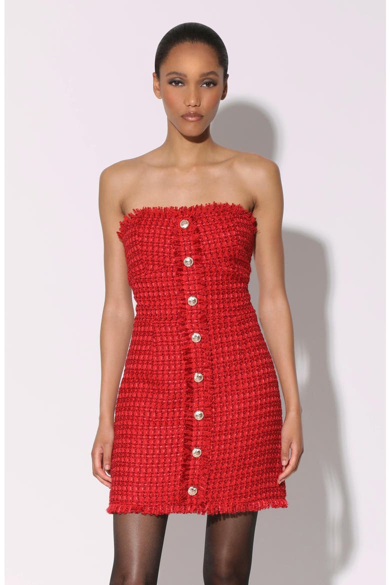 Bridget Strapless Tweed Minidress, Alternate, color, POINSETTIA TWEED