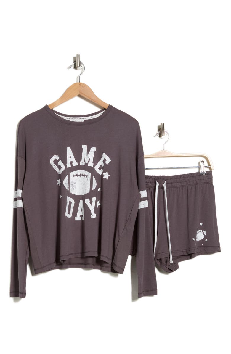 PJ Salvage Long Sleeve Graphic T-Shirt & Shorts Pajamas, Alternate, color, Charcoal