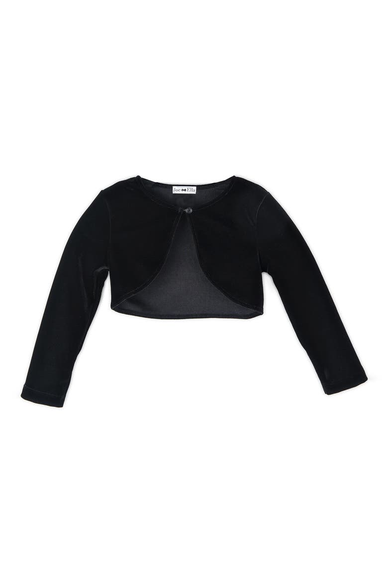 Kids' Stretch Velour Bolero, Main, color, BLACK