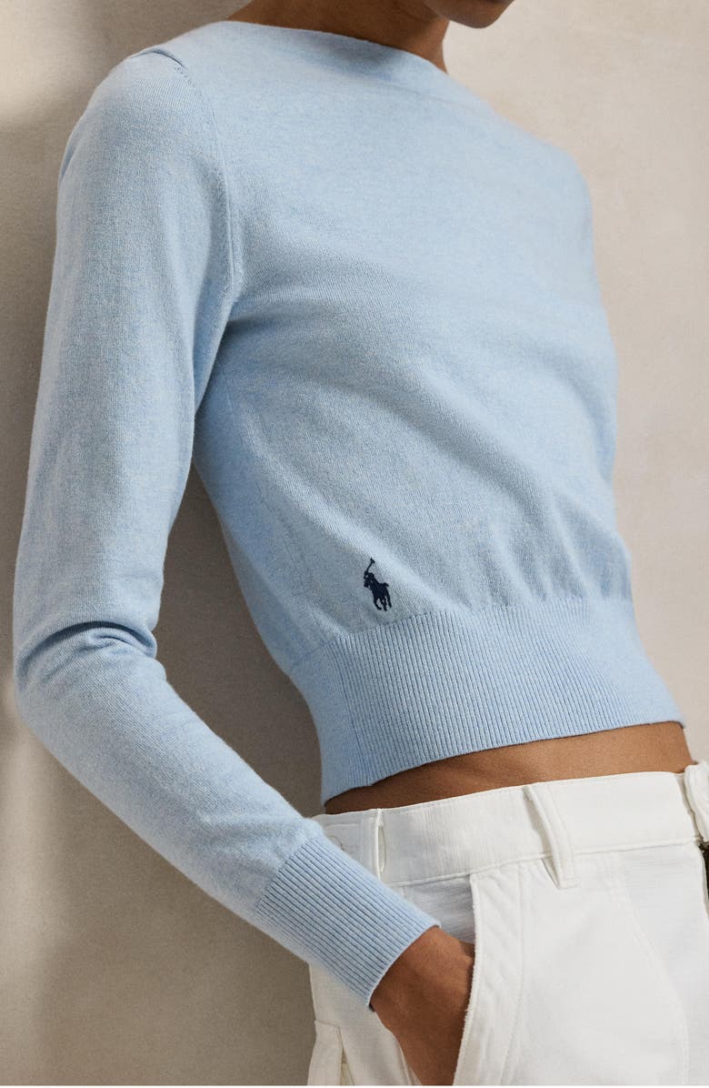 Polo Ralph Lauren Boat Neck Crop Sweater, Alternate, color, Stone Blue Heather