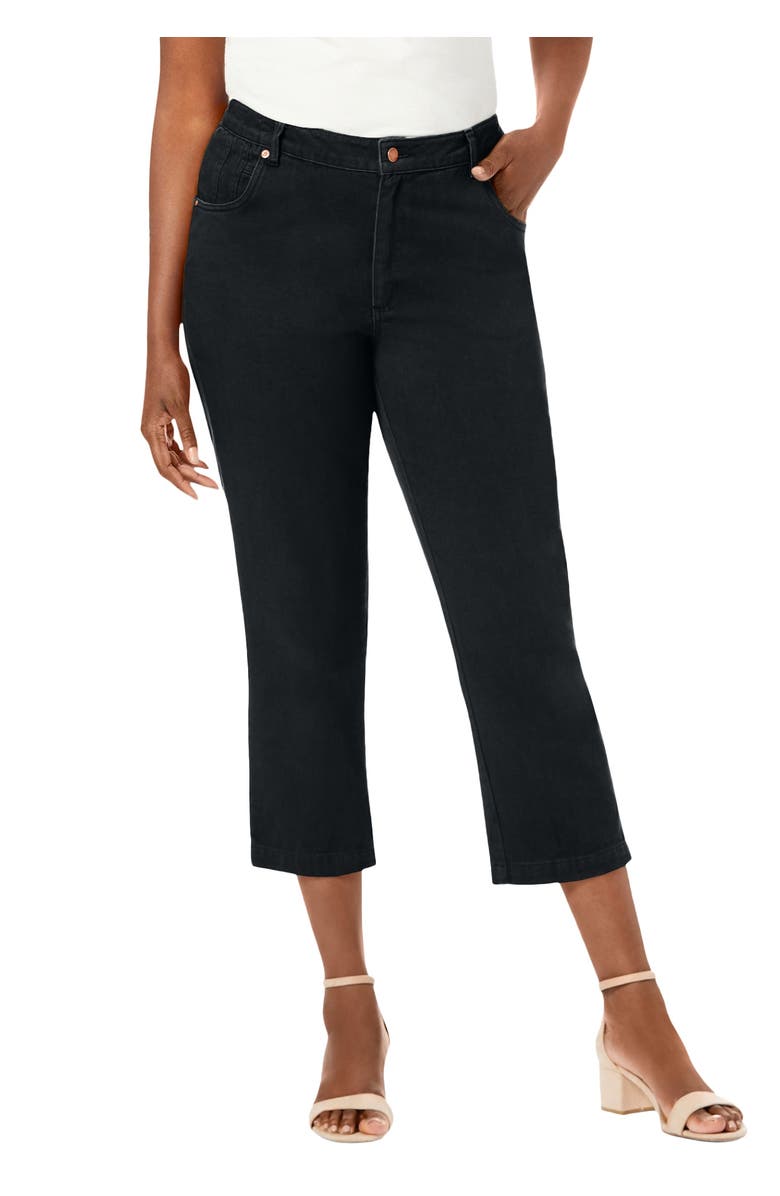 Jessica London Classic Cotton Denim Capri, Main, color, Black