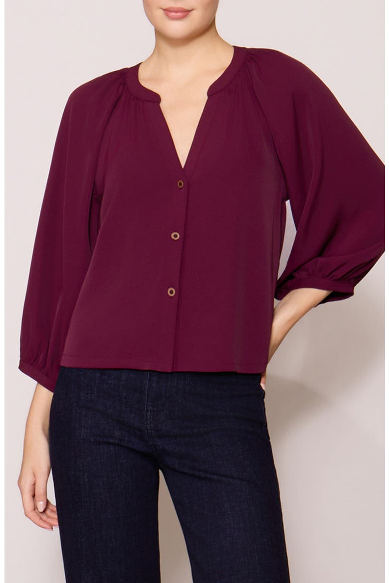Luxe Crepe Three-Quarter Sleeve Top, Main, color, WINETASTING