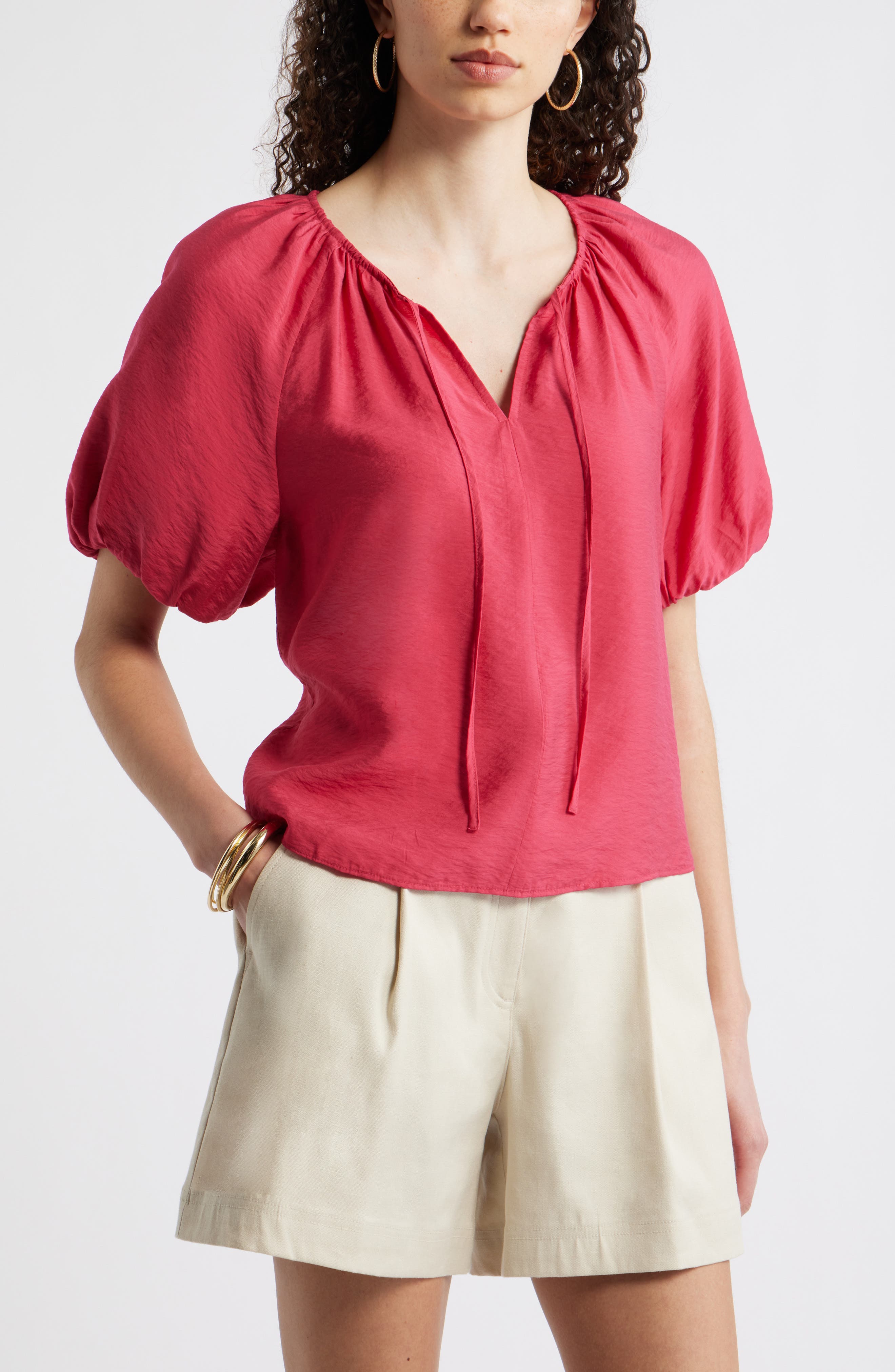 Puff Sleeve V-Neck Shirt - image 3