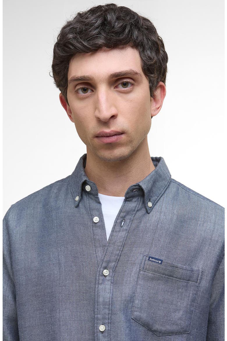 Buckley Tailored Fit Cotton Herringbone Button-Down Shirt, Alternate, color, DARK NAVY