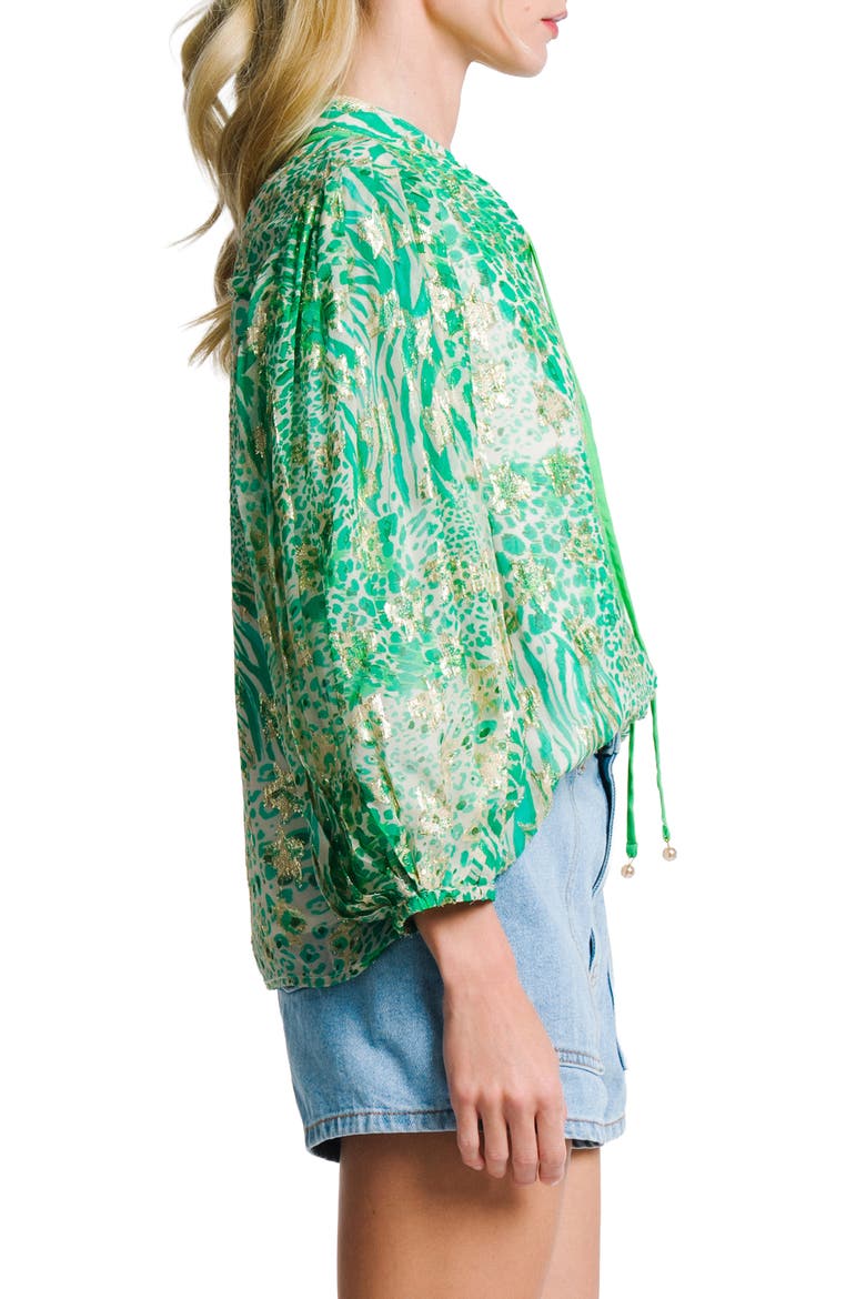 Bari Metallic Star Top, Alternate, color, GREEN MULTI