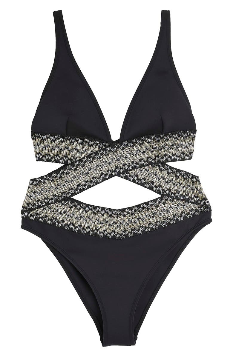 River Island Metallic Wrap Swimsuit, Alternate, color,