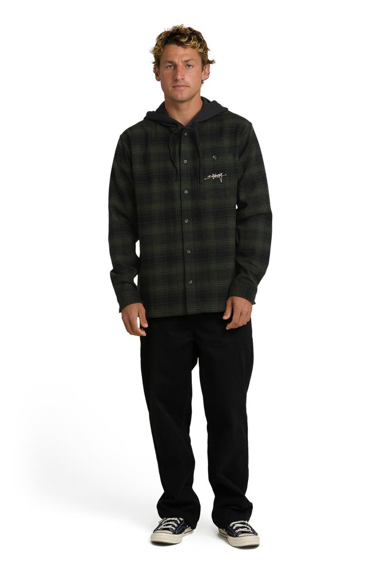 Baja Sur Plaid Hooded Cotton Flannel Button-Up Shirt, Alternate, color, BLACK