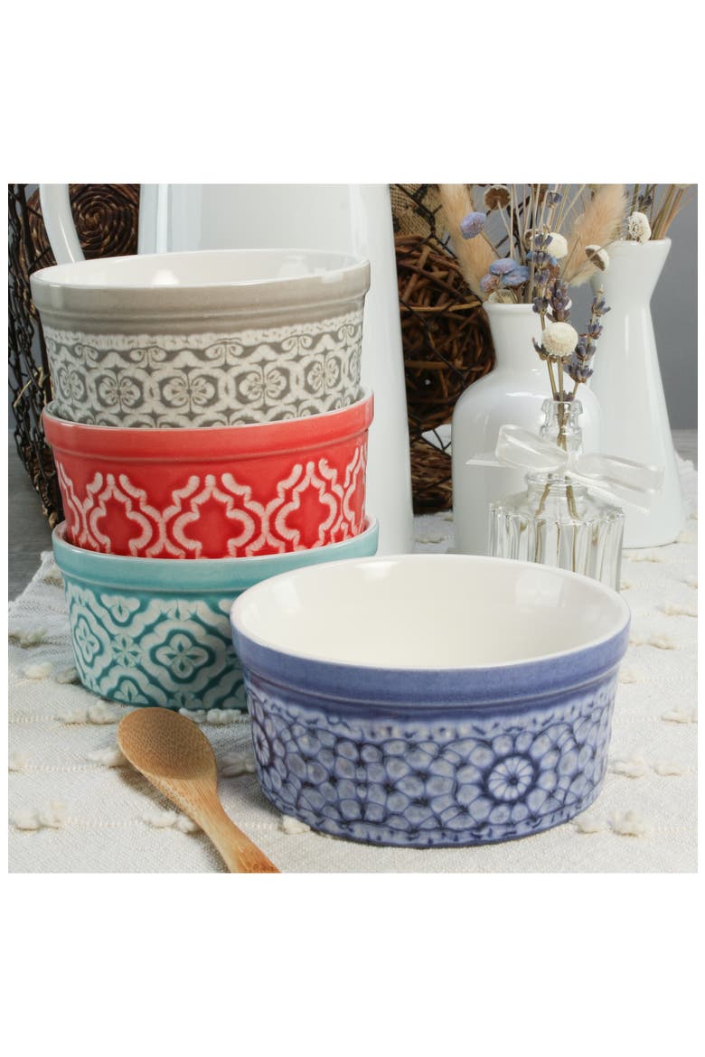 Set of 4 Stoneware Dominique Soufflé Dishes, Alternate, color, WHITE MULTI