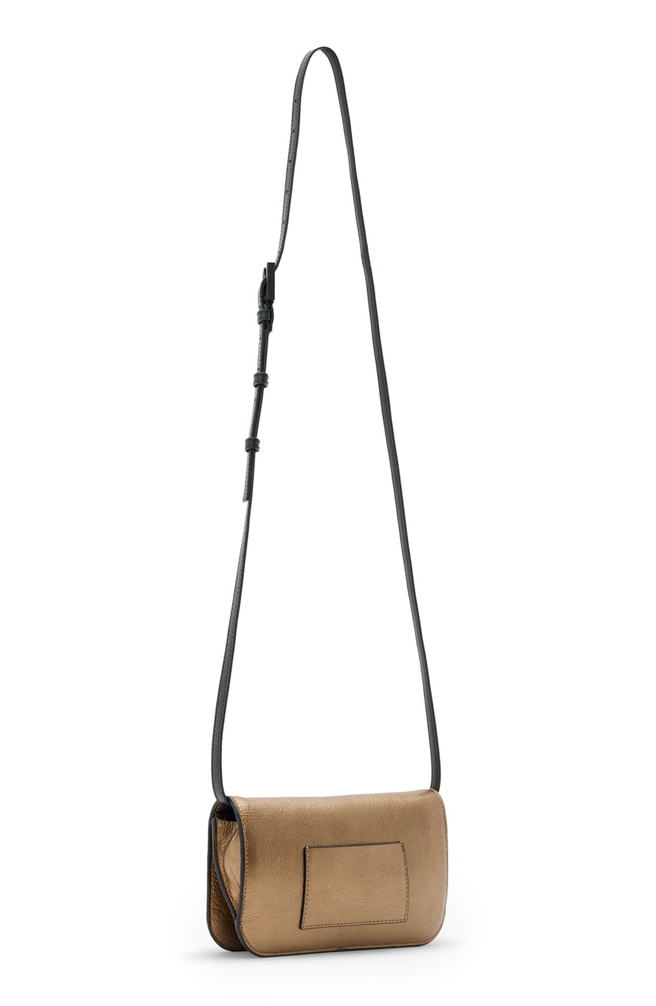 AllSaints Maeve Leather Crossbody Wallet, Alternate, color, Warm Brass
