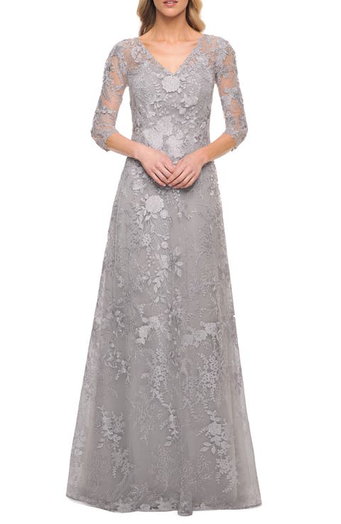 Floral Embroidered A-Line Gown