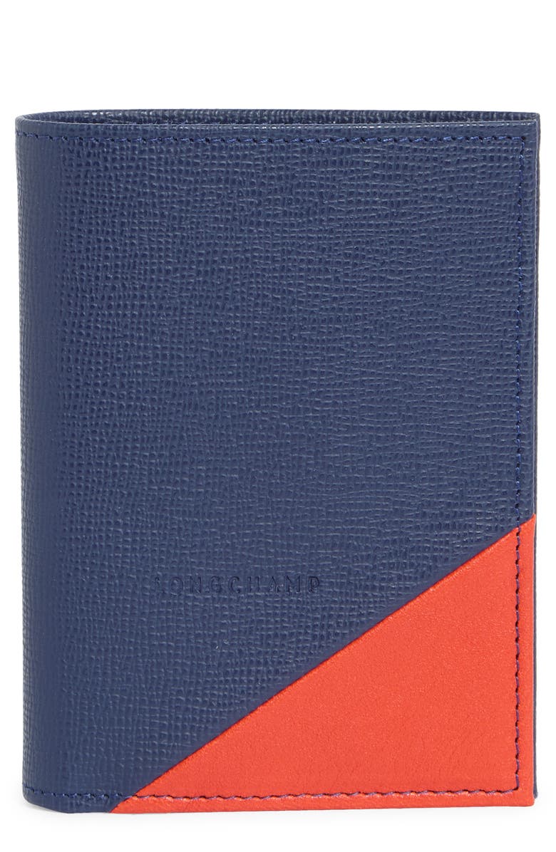 Longchamp Parisis Bifold Leather Card Wallet, Main, color, Navy/Orange