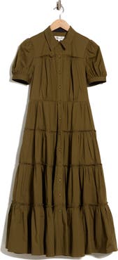 Diane von Furstenberg Queena Tiered Stretch Cotton Shirtdress
