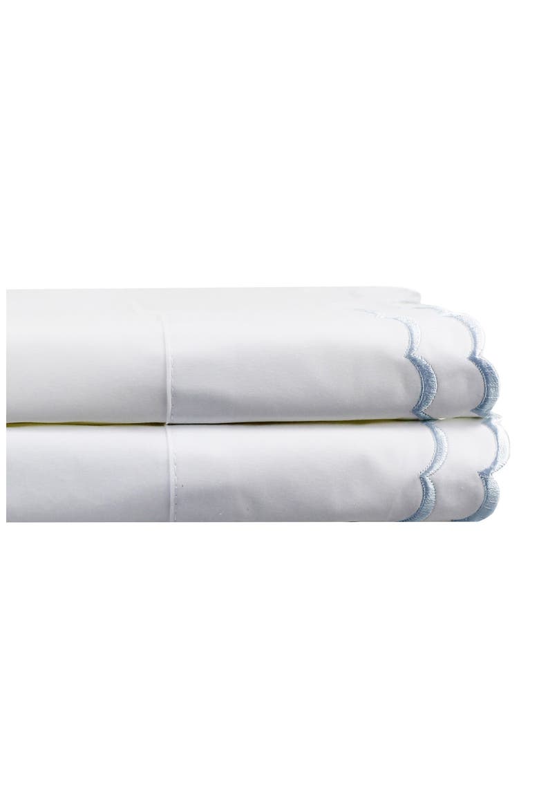 Set of 2 Double Scallop Embroidered 300 Thread Count Cotton Pillowcases, Alternate, color, BLUE