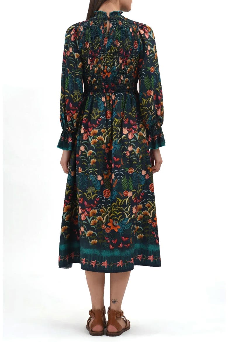 Aurnia Floral Long Sleeve Midi Dress, Alternate, color, NAVY/ TEAL/ ORANGE MULTI