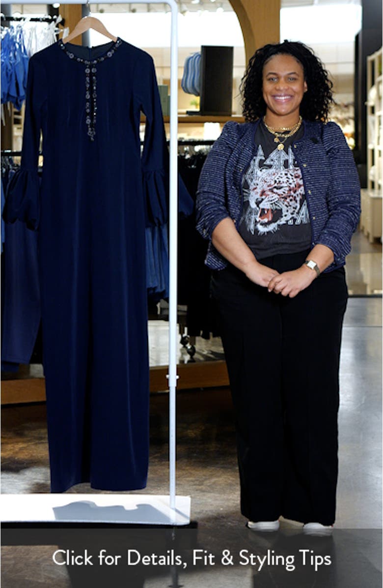 Embellished Long Sleeve Crepe Gown, sales video thumbnail