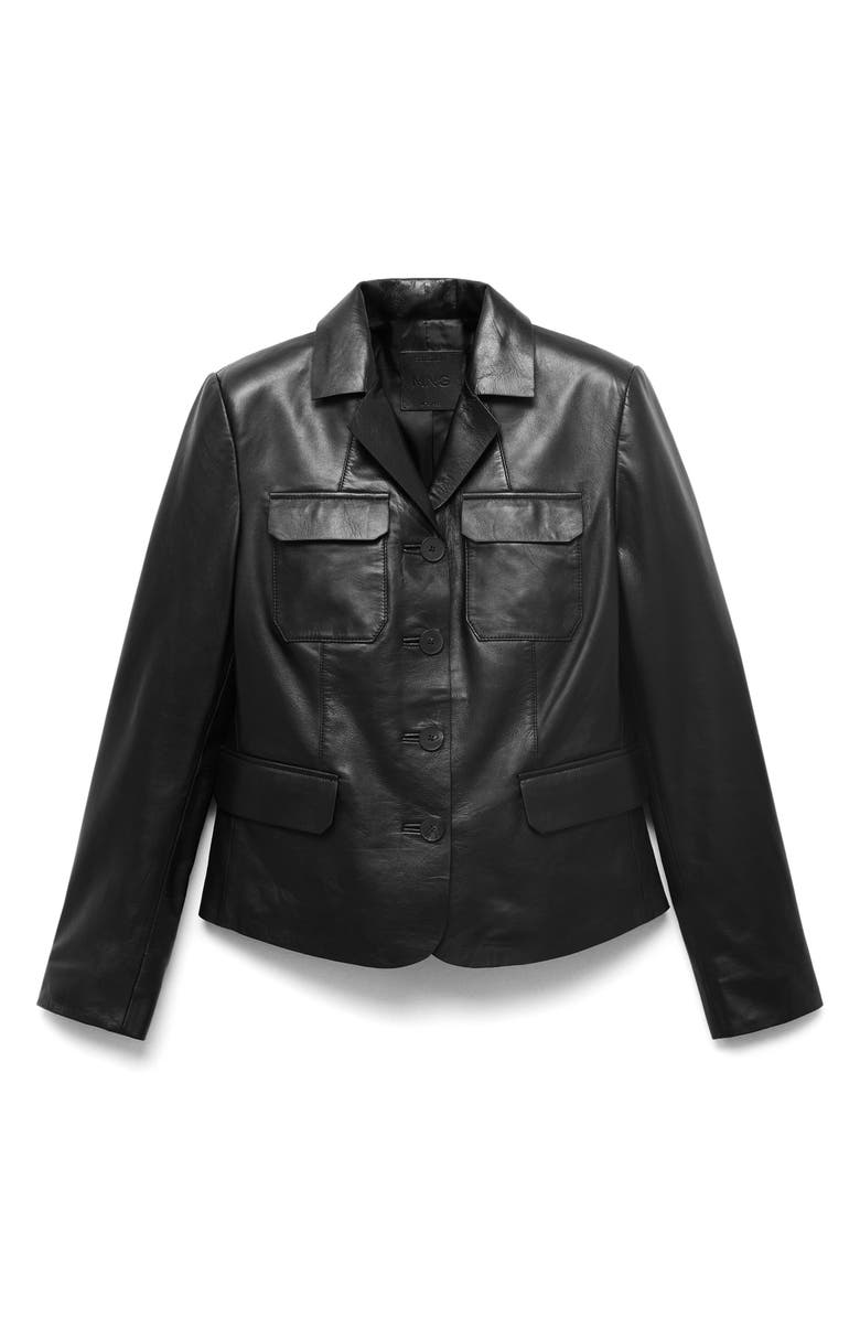 MANGO Leather Blazer, Main, color, Black
