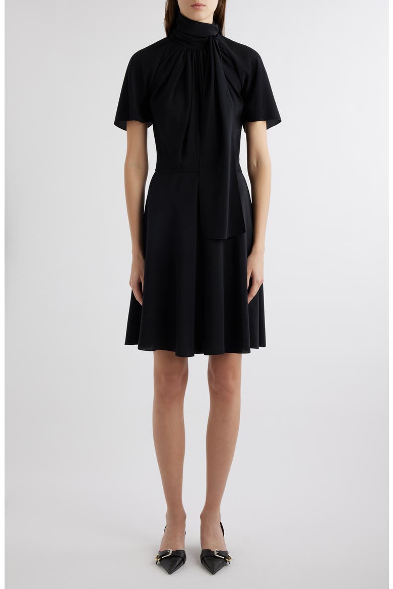 Knot Collar Silk Dress, Main, color, BLACK