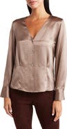 Vince Long Sleeve V-Neck Silk Blouse