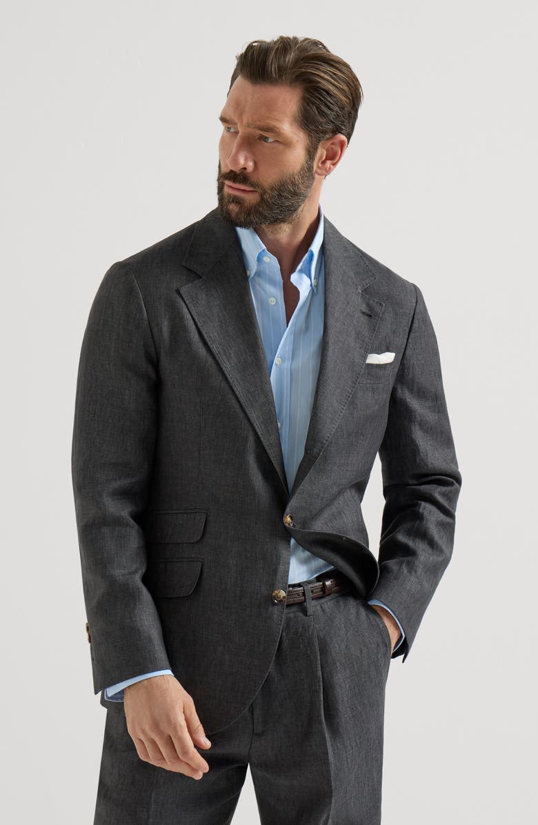 Brunello Cucinelli Linen deconstructed blazer, Alternate, color, Anthracite