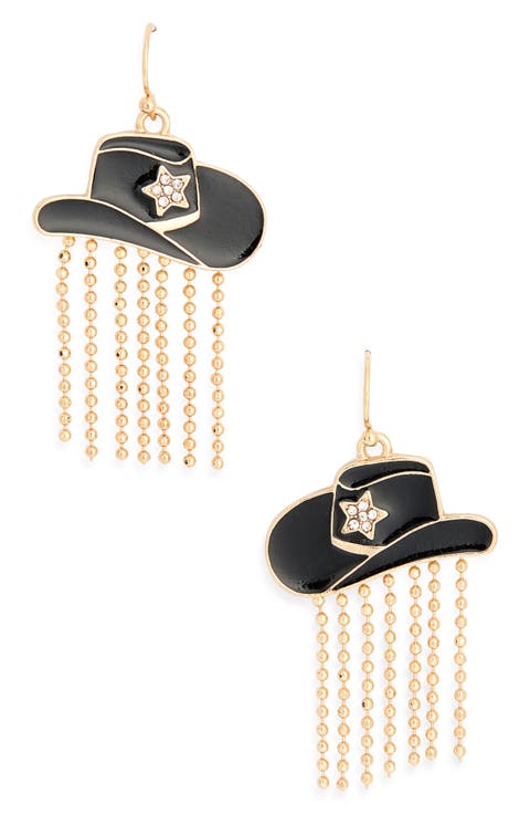 Cowboy Hat Fringe Drop Earrings