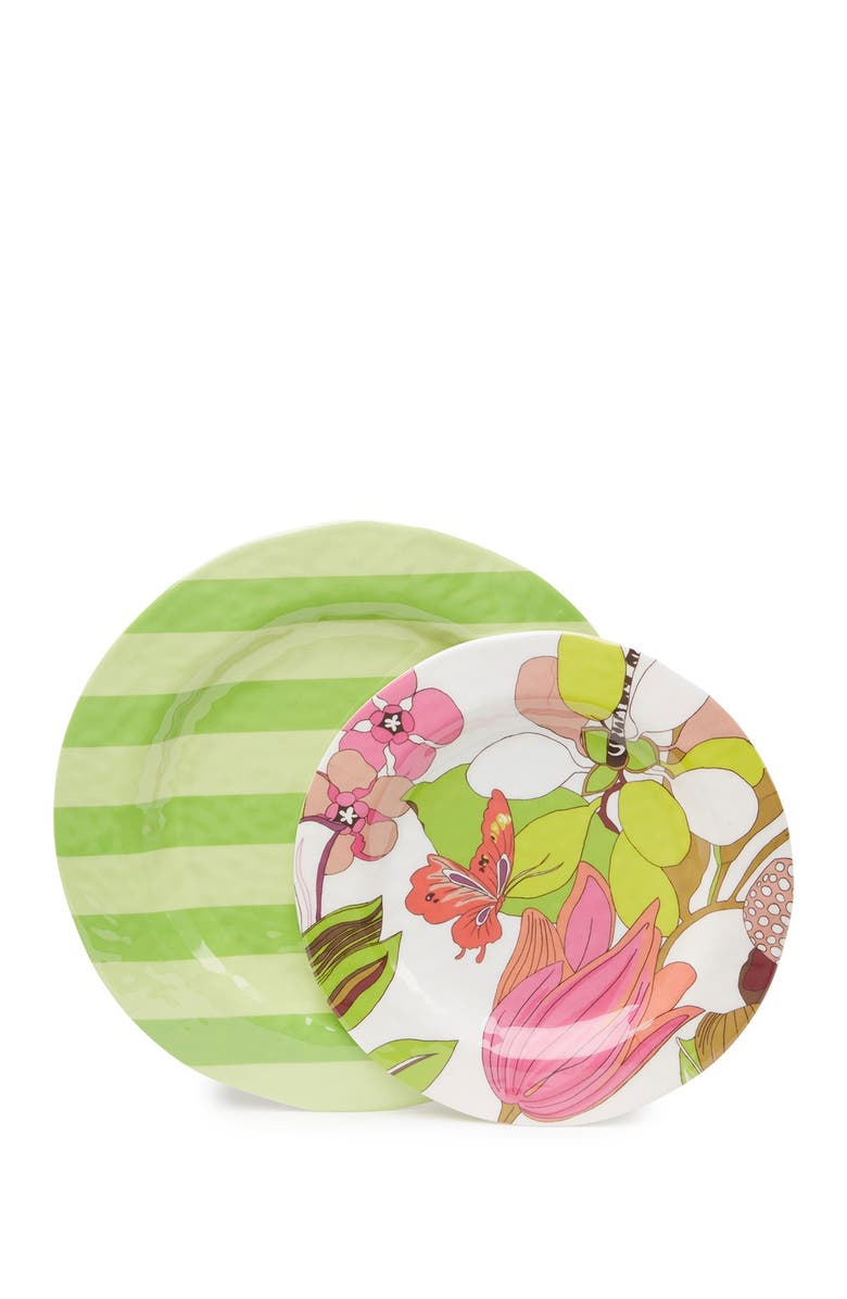 Trina Turk Floral & Green Stripes Dinner Plates 2-Piece Set, Main, color,