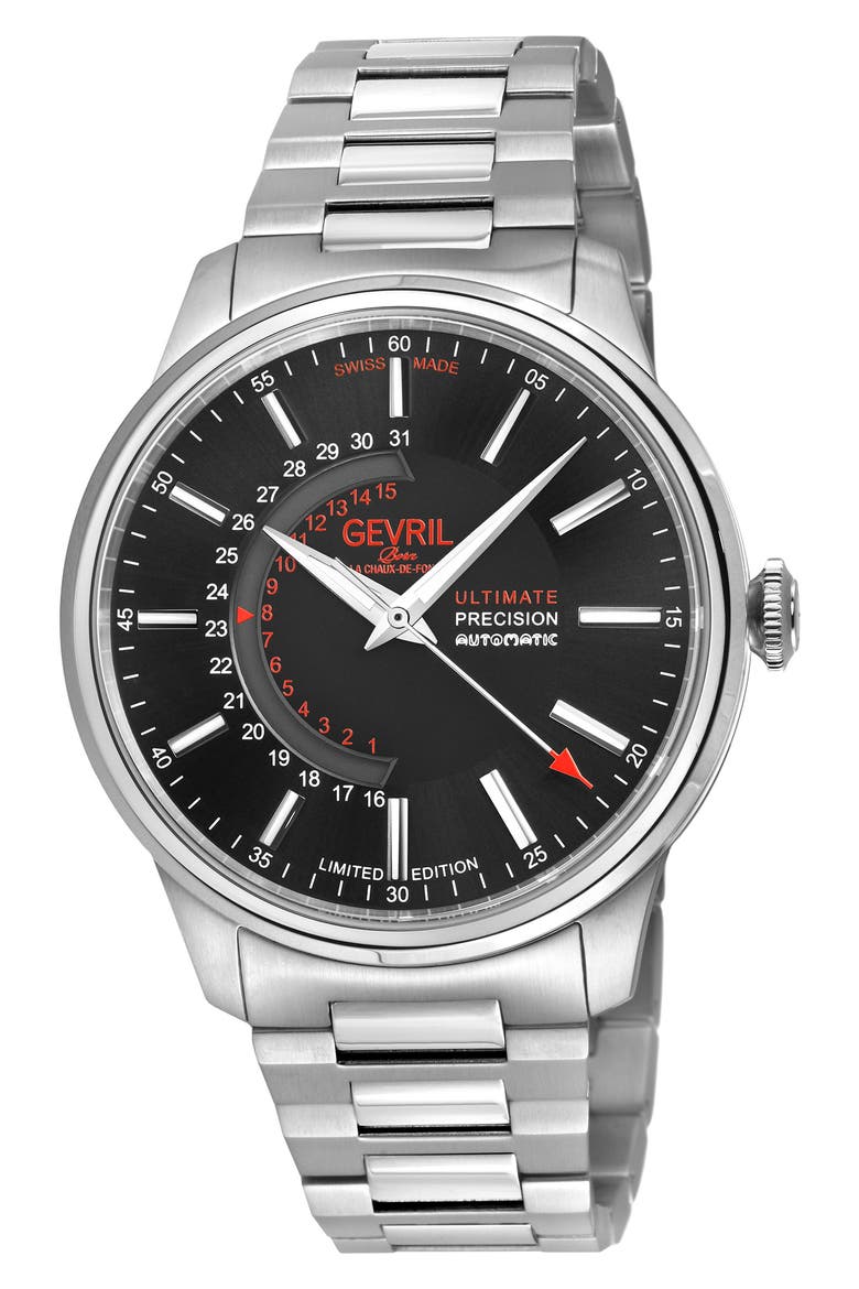Guggenheim Swiss Automatic Bracelet Watch, 44mm, Main, color, SILVER