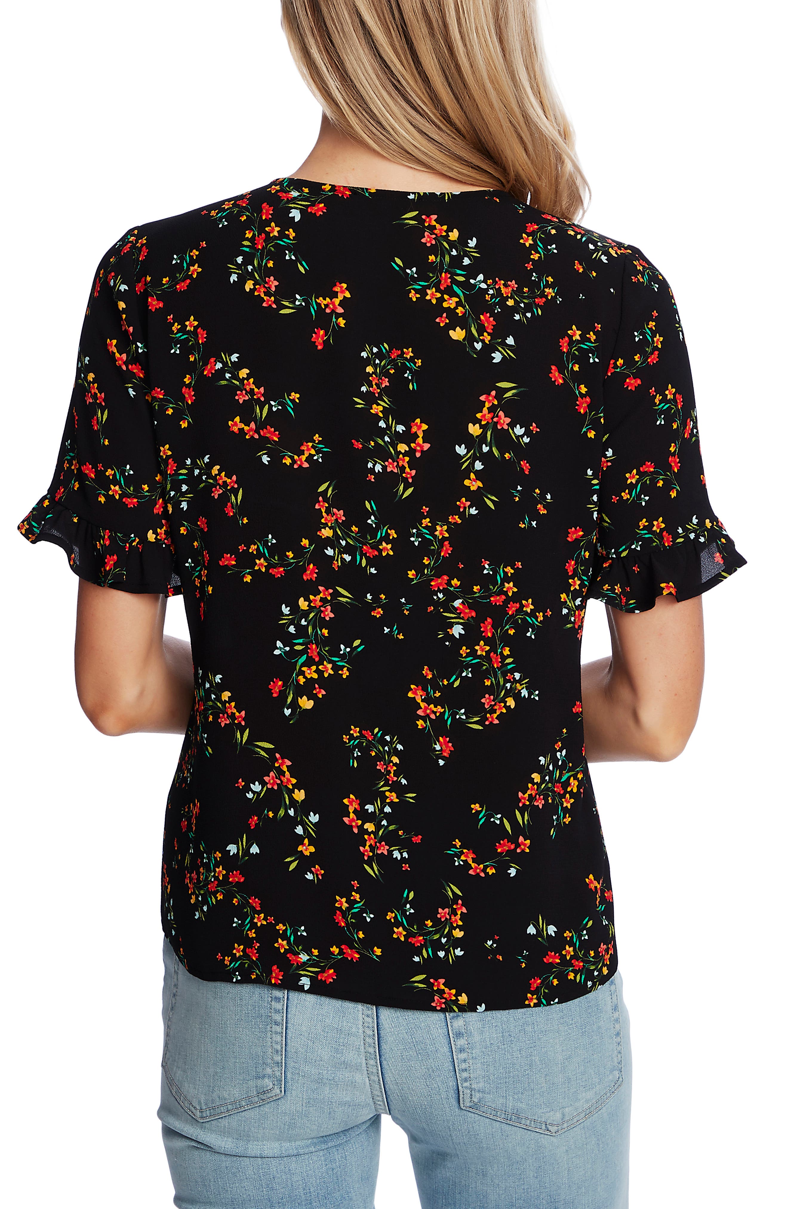 CeCe Blustery Buds Ruffle Sleeve Button Front Top (Women) | Nordstrom