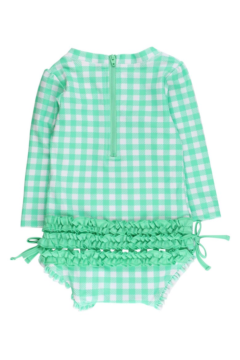 Baby Girls Gingham Long Sleeve UPF50+ One Piece Rash Guard, Alternate, color, Spring Green Gingham